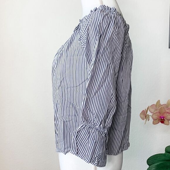 🍋 Button Down Striped Boho Peasant Top - Picture 3 of 5